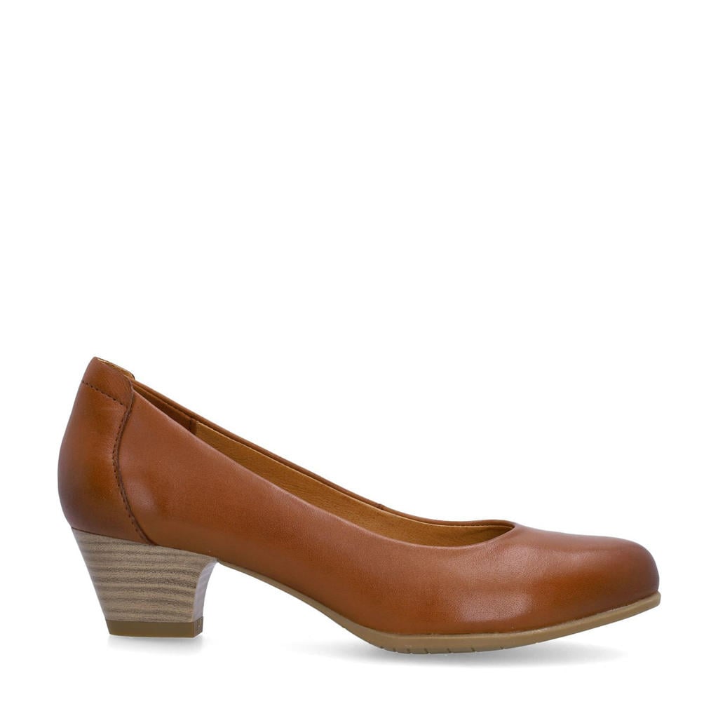 Cognackleurige dames No Stress leren pumps met lage hak
