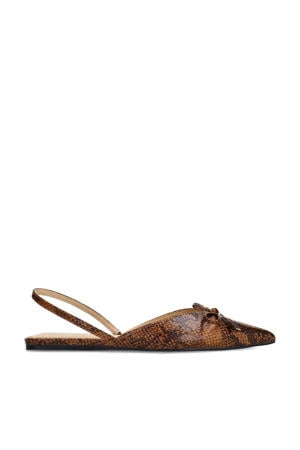 slingback loafers met slangenprint bruin