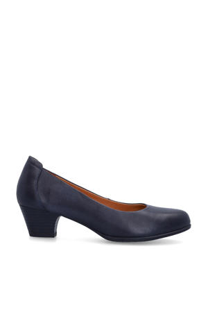 leren pumps met lage hak donkerblauw