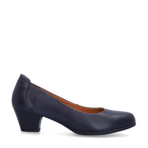 leren pumps met lage hak donkerblauw