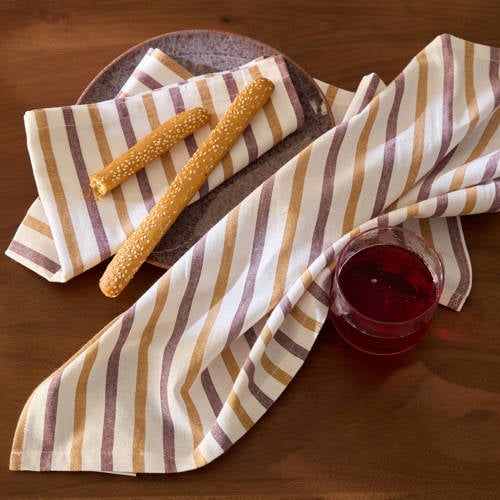NOUS Living servet gestreept oker/paars (45x45 cm) (set van 2) afbeelding