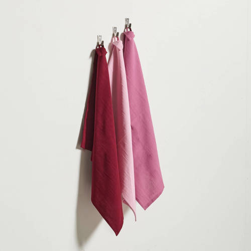 NOUS Living theedoek rood/lichtroze/roze (50x70 cm) (set van 3) afbeelding