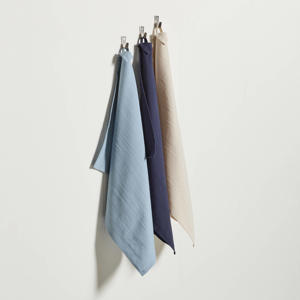 theedoek lichtblauw/donkerblauw/zand (50x70 cm) (set van 3)