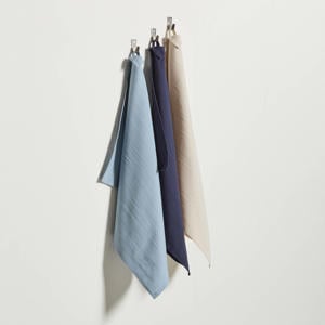 theedoek lichtblauw/donkerblauw/zand (50x70 cm) (set van 3)