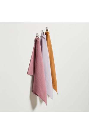 theedoek oudroze/lila/oker (50x70 cm) (set van 3)