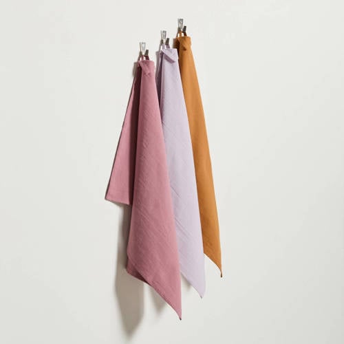 NOUS Living theedoek oudroze/lila/oker (50x70 cm) (set van 3) afbeelding