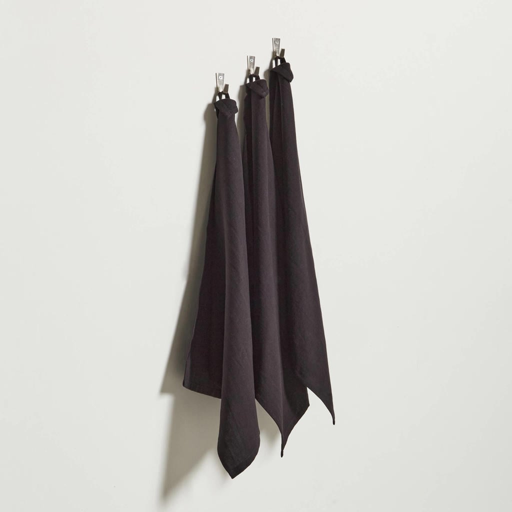NOUS Living theedoek zwart (50x70 cm) (set van 3)