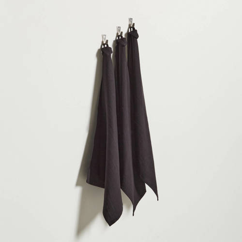 NOUS Living theedoek zwart (50x70 cm) (set van 3) afbeelding