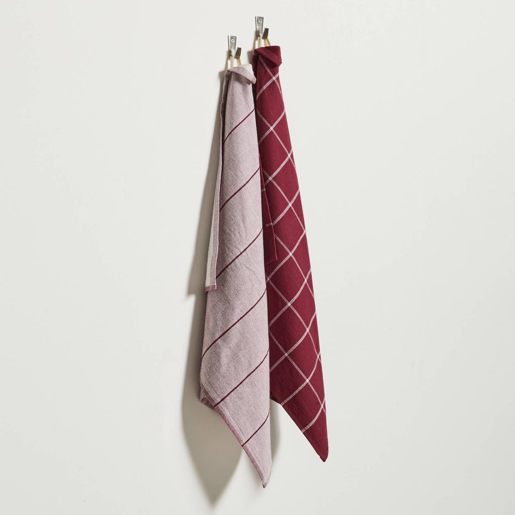 NOUS Living thee/keukendoek donkerrood (2-in-1) (set van 2)