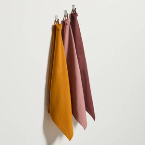 theedoek oker/oudroze/bruin (50x70 cm) (set van 3) 