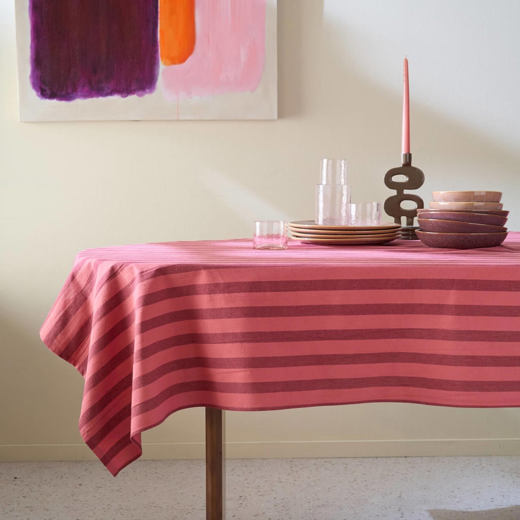 NOUS Living tafelkleed gestreept rood/roze (150x250 cm)