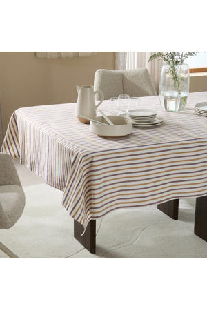 tafelkleed gestreept oker/paars (150x250 cm)