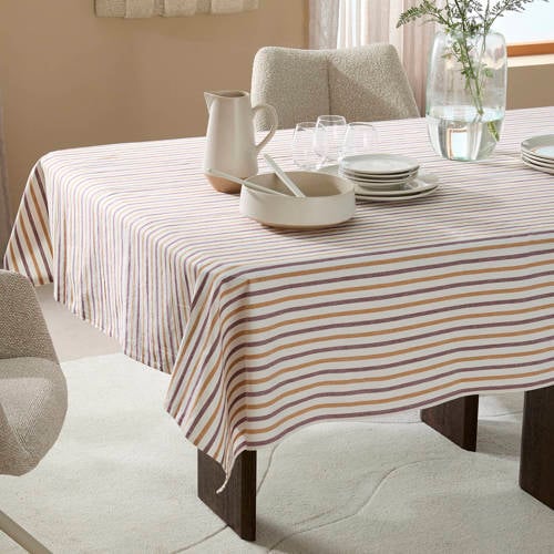 NOUS Living tafelkleed gestreept oker/paars (150x250 cm) afbeelding