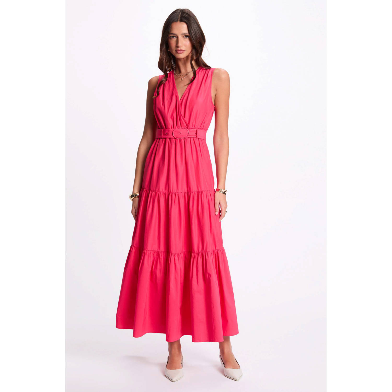Morgan midi jurk fuchsia