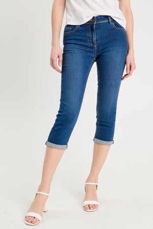 high waist capri jeans dark blue denim