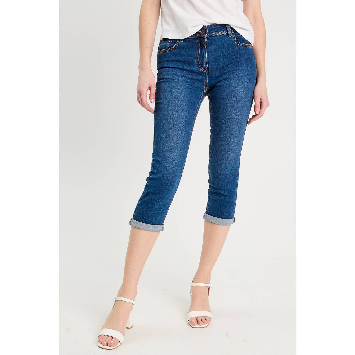 Cache high waist capri jeans dark blue denim