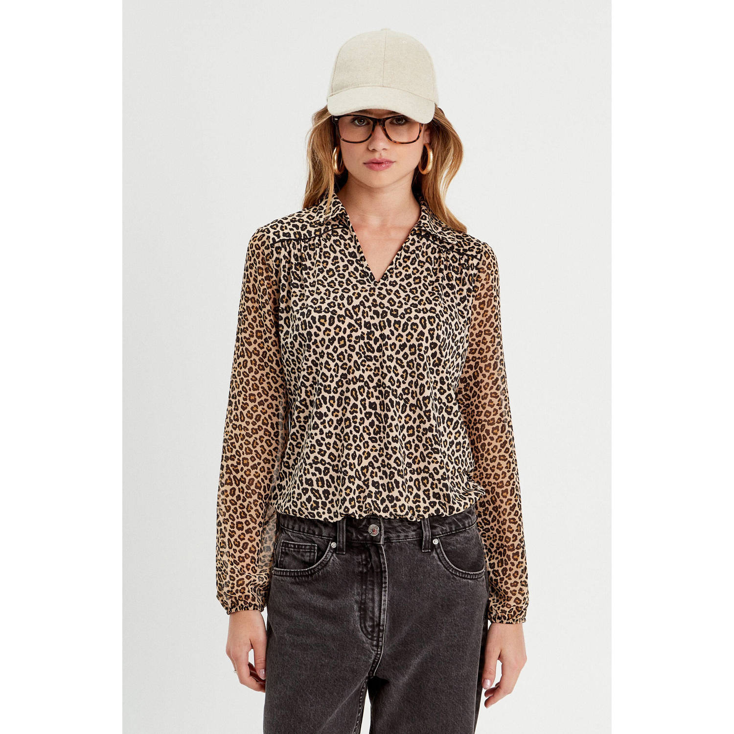 Cache blousetop beige zwart