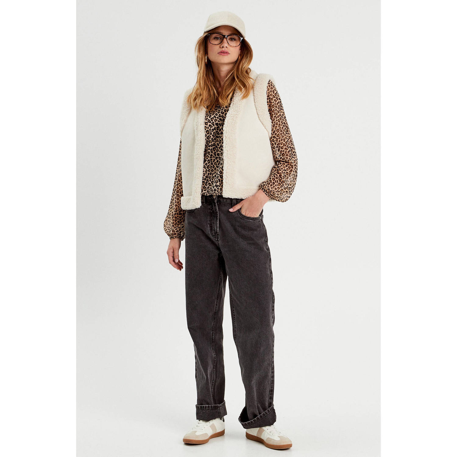 Cache blousetop beige zwart