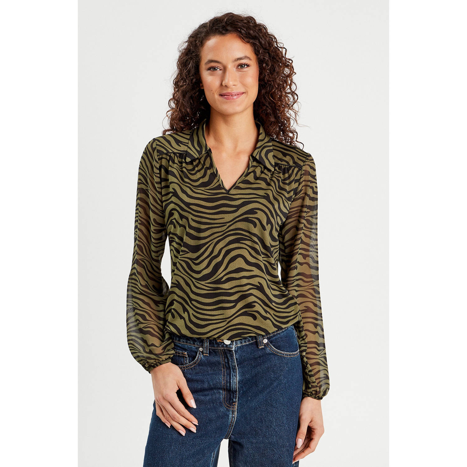 Cache blousetop khaki zwart