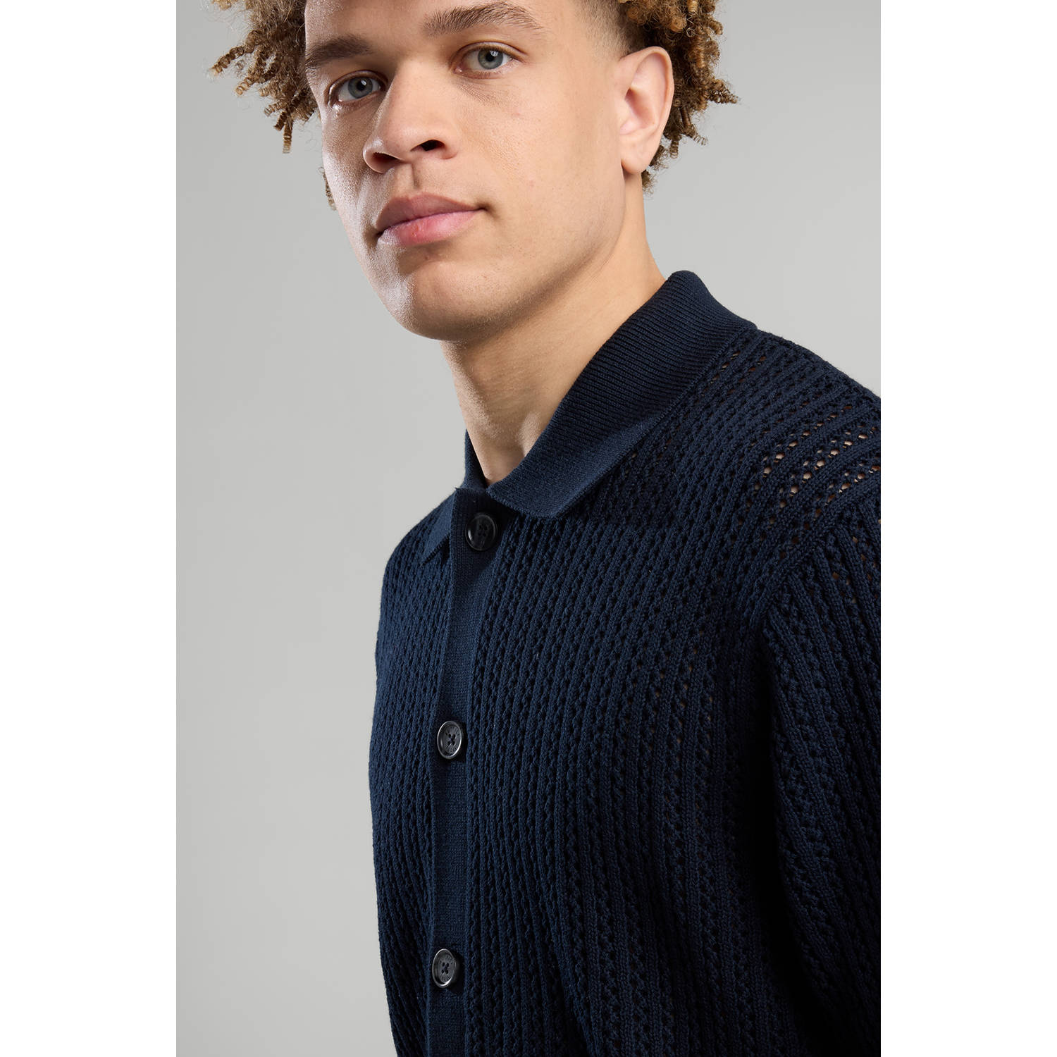 America Today casual overhemd met textuur blauw