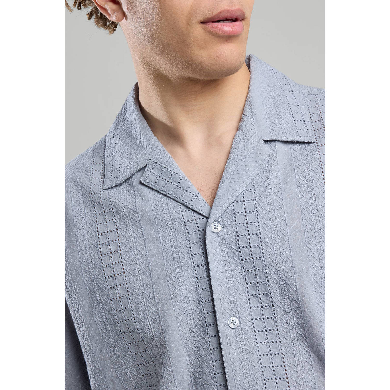 America Today overhemd met textuur blauw