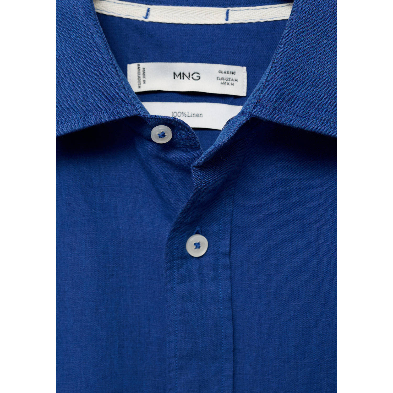 Mango Man linnen casual overhemd blauw