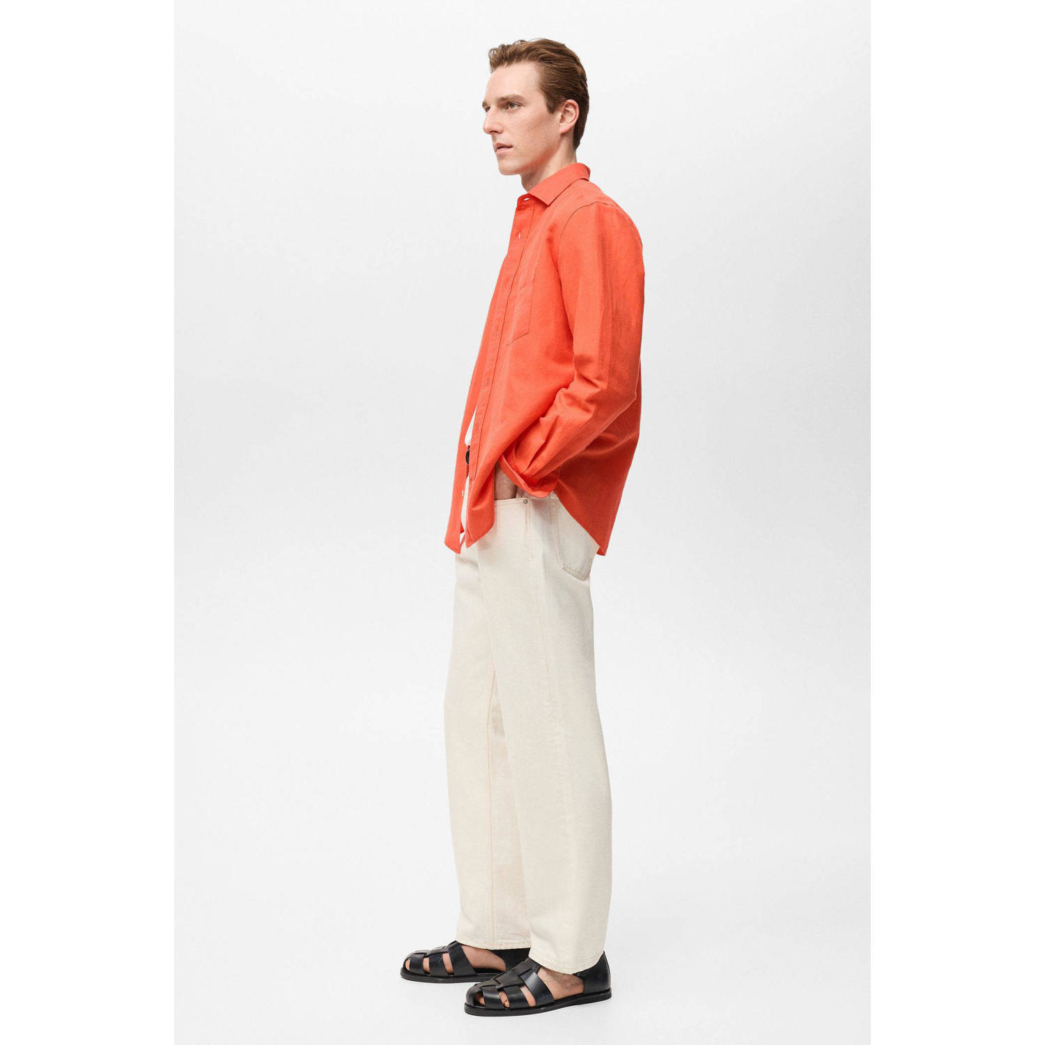 Mango Man linnen casual overhemd oranje