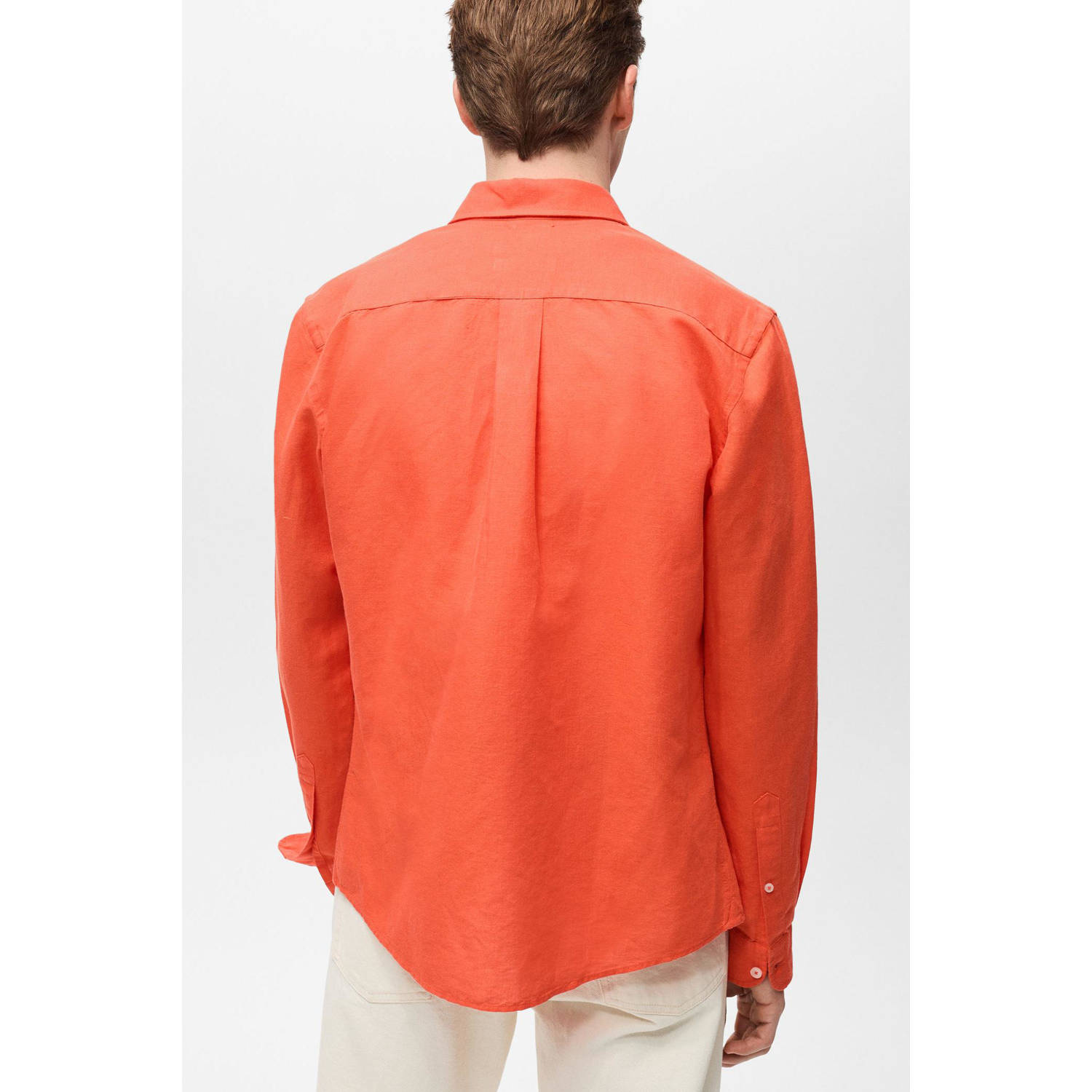 Mango Man linnen casual overhemd oranje