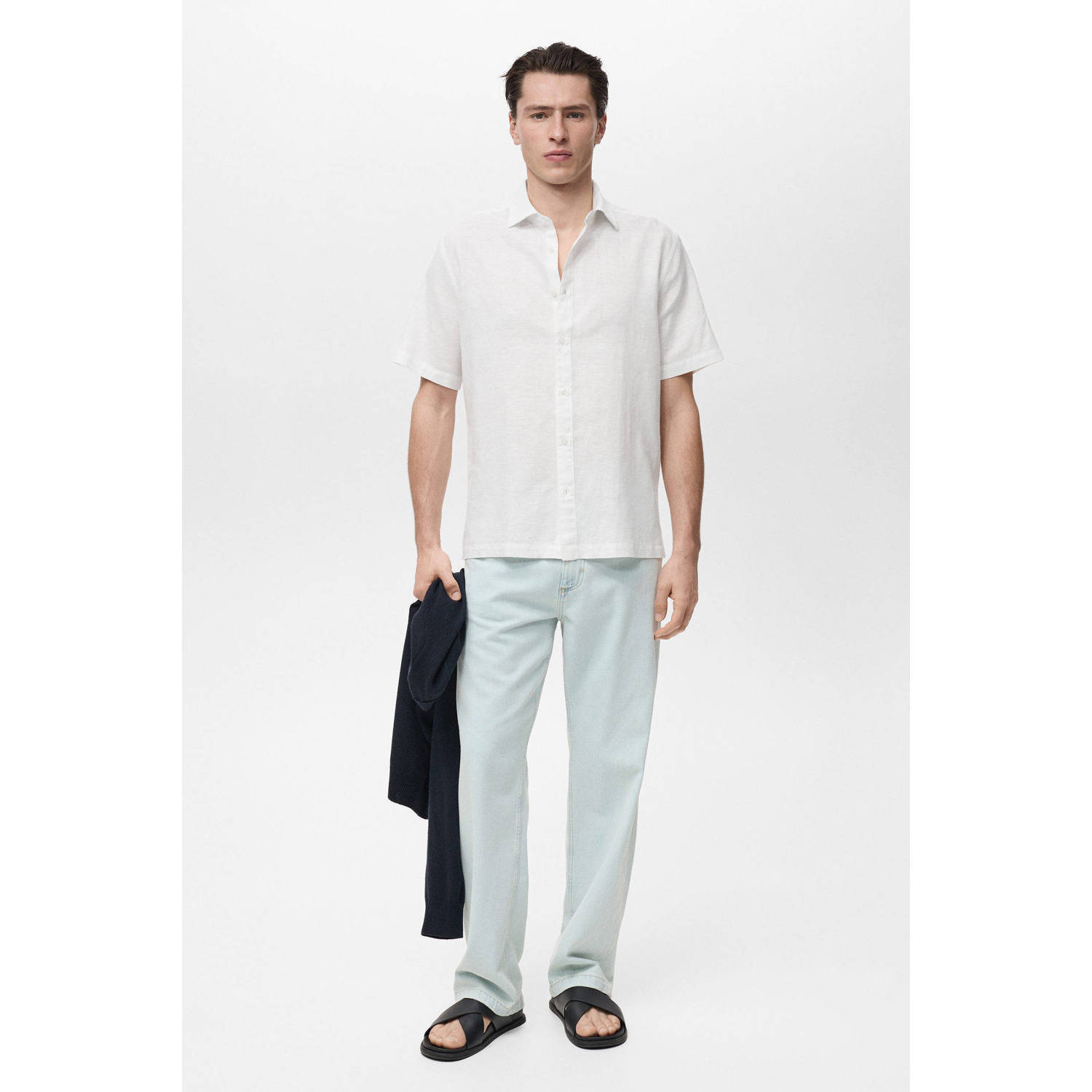 Mango Man linnen casual overhemd wit