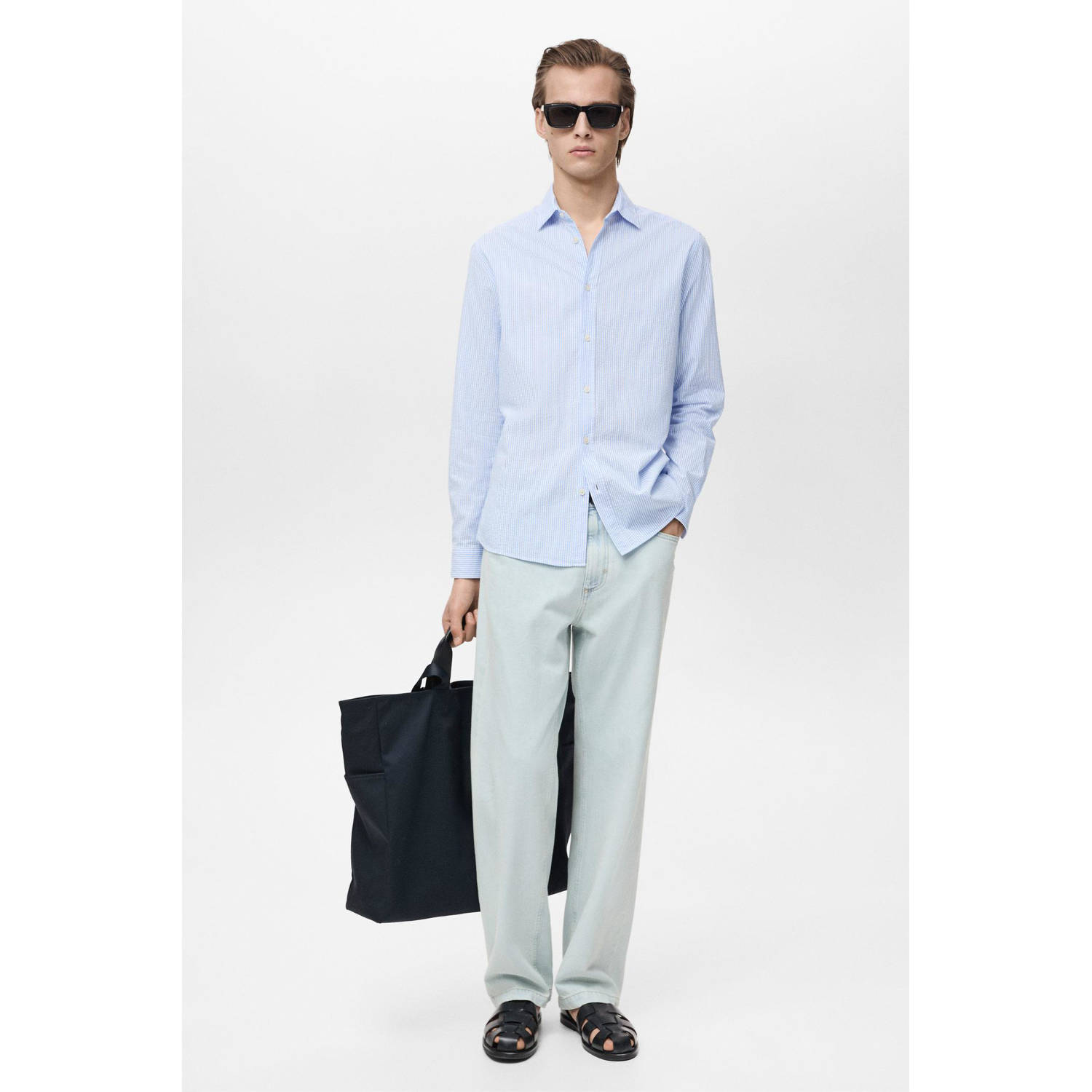 Mango Man casual overhemd lichtblauw
