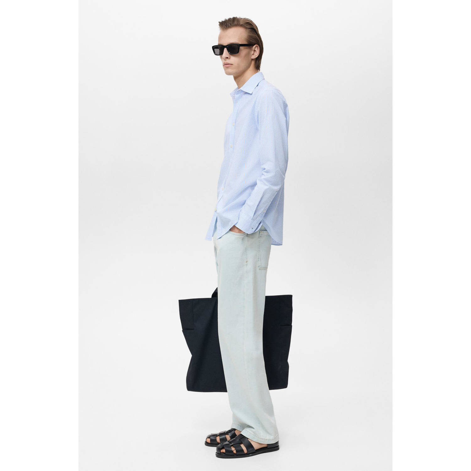 Mango Man casual overhemd lichtblauw