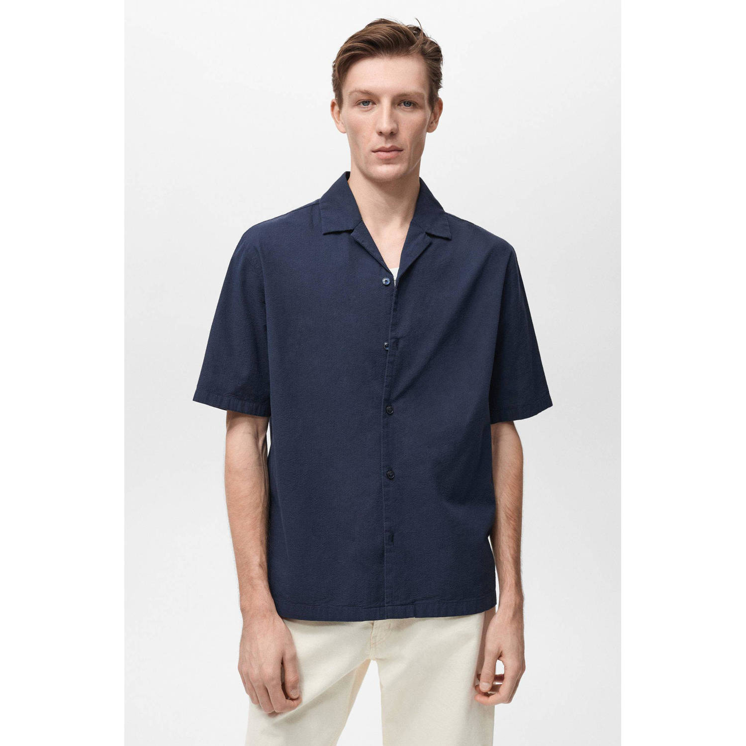 Mango Man casual overhemd donkerblauw