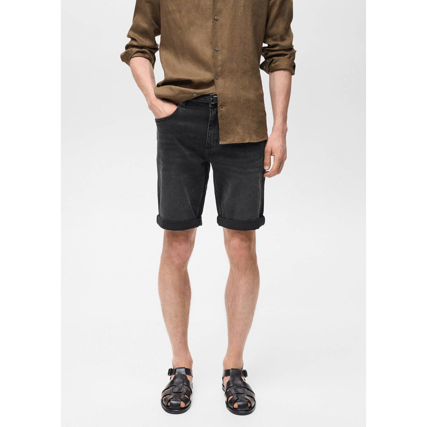 Mango Man slim denim short zwart