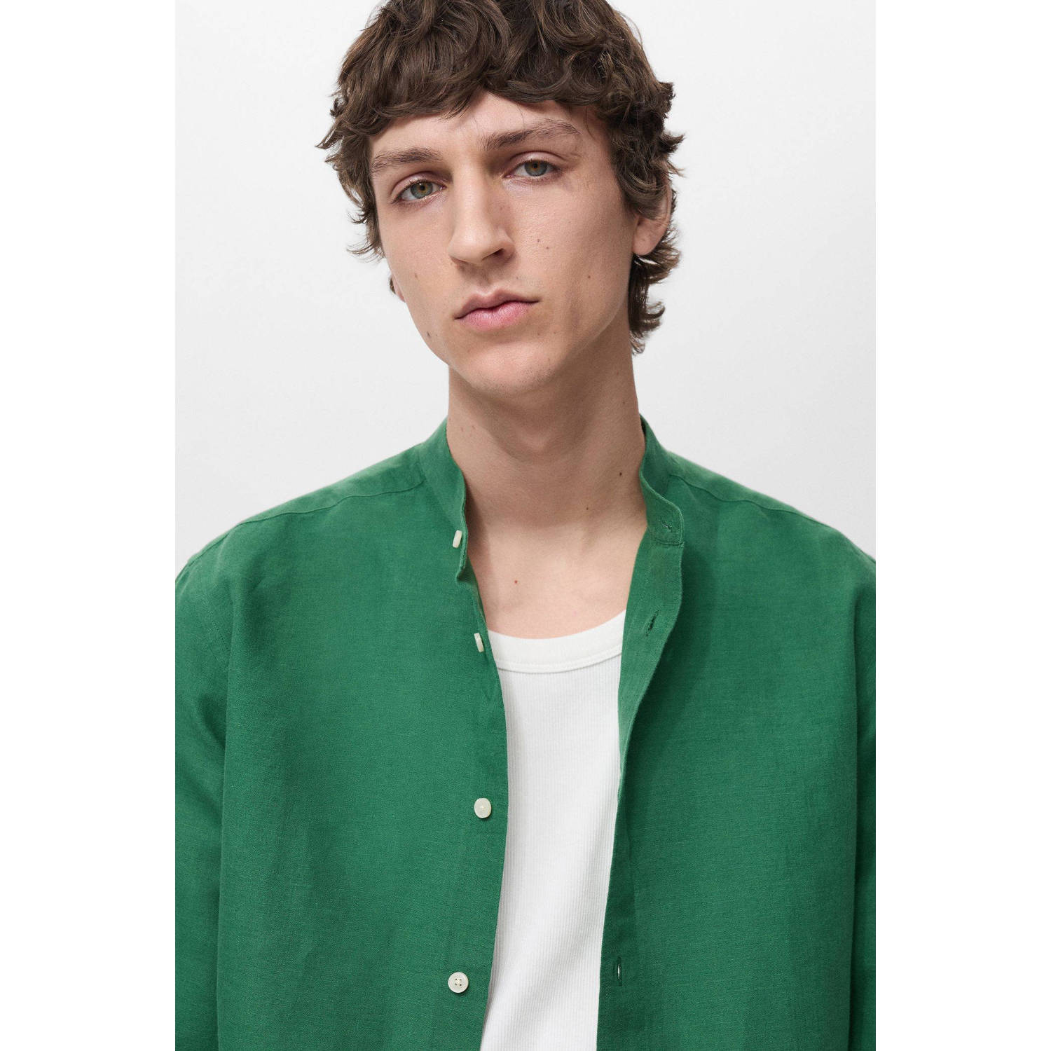 Mango Man linnen casual overhemd groen