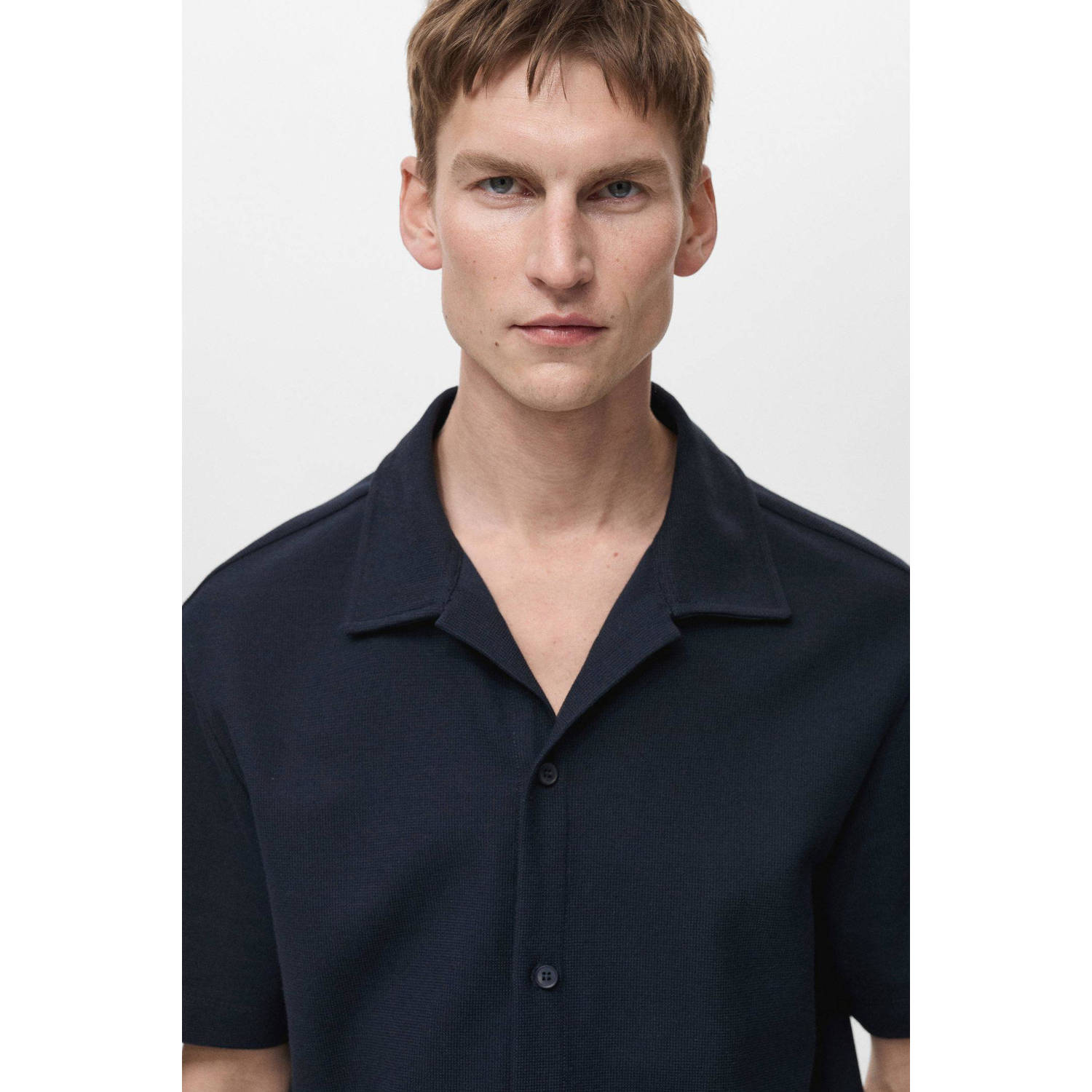 Mango Man regular polo gebreid donkerblauw