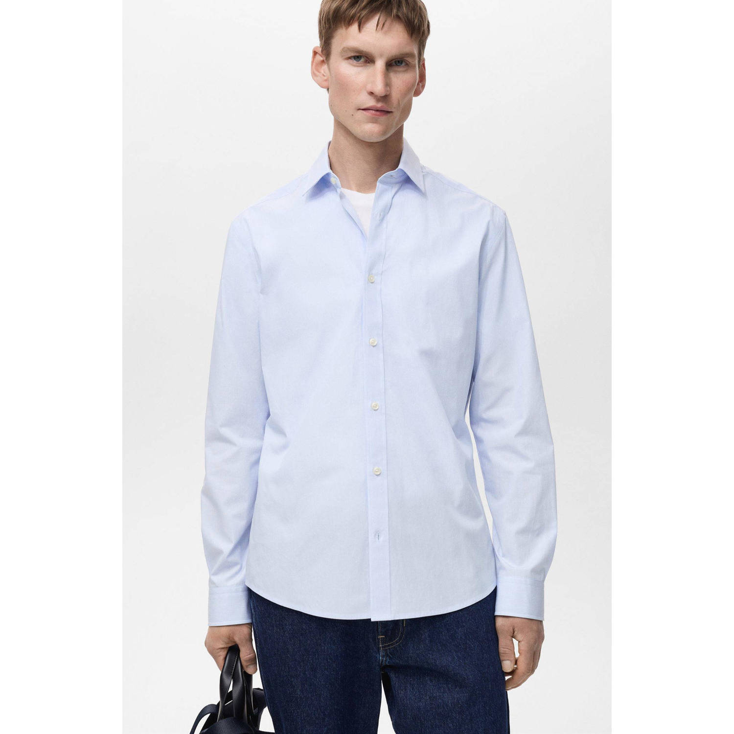 Mango Man casual overhemd lichtblauw