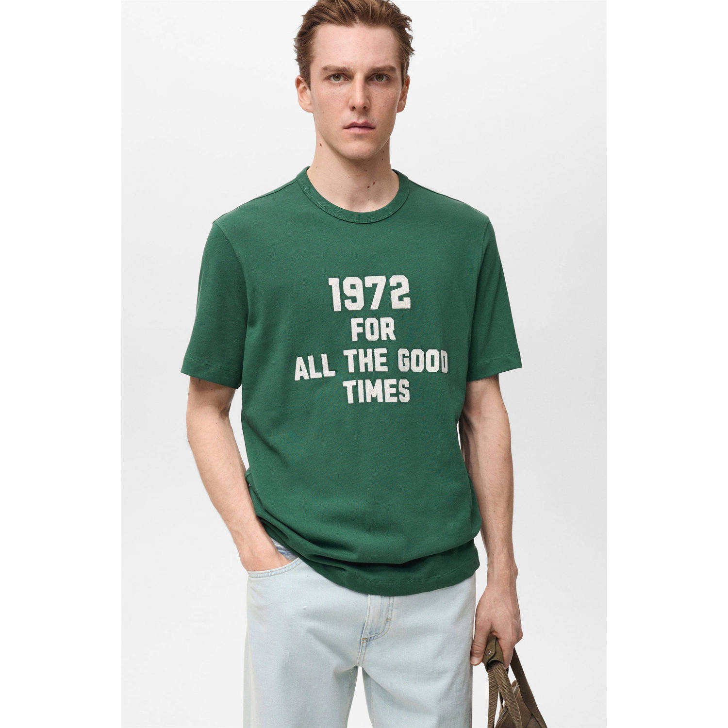 Mango Man T-shirt donkergroen