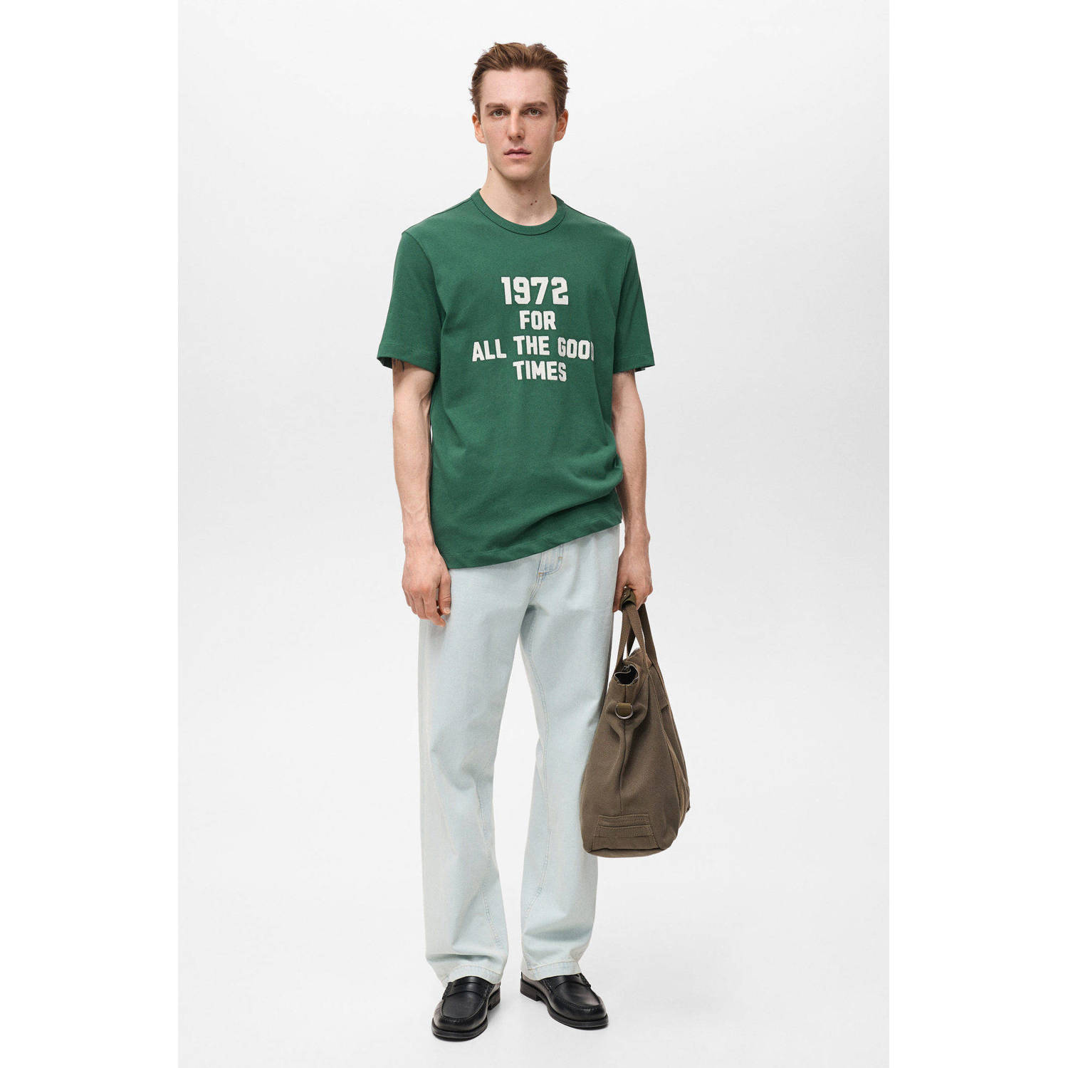 Mango Man T-shirt donkergroen