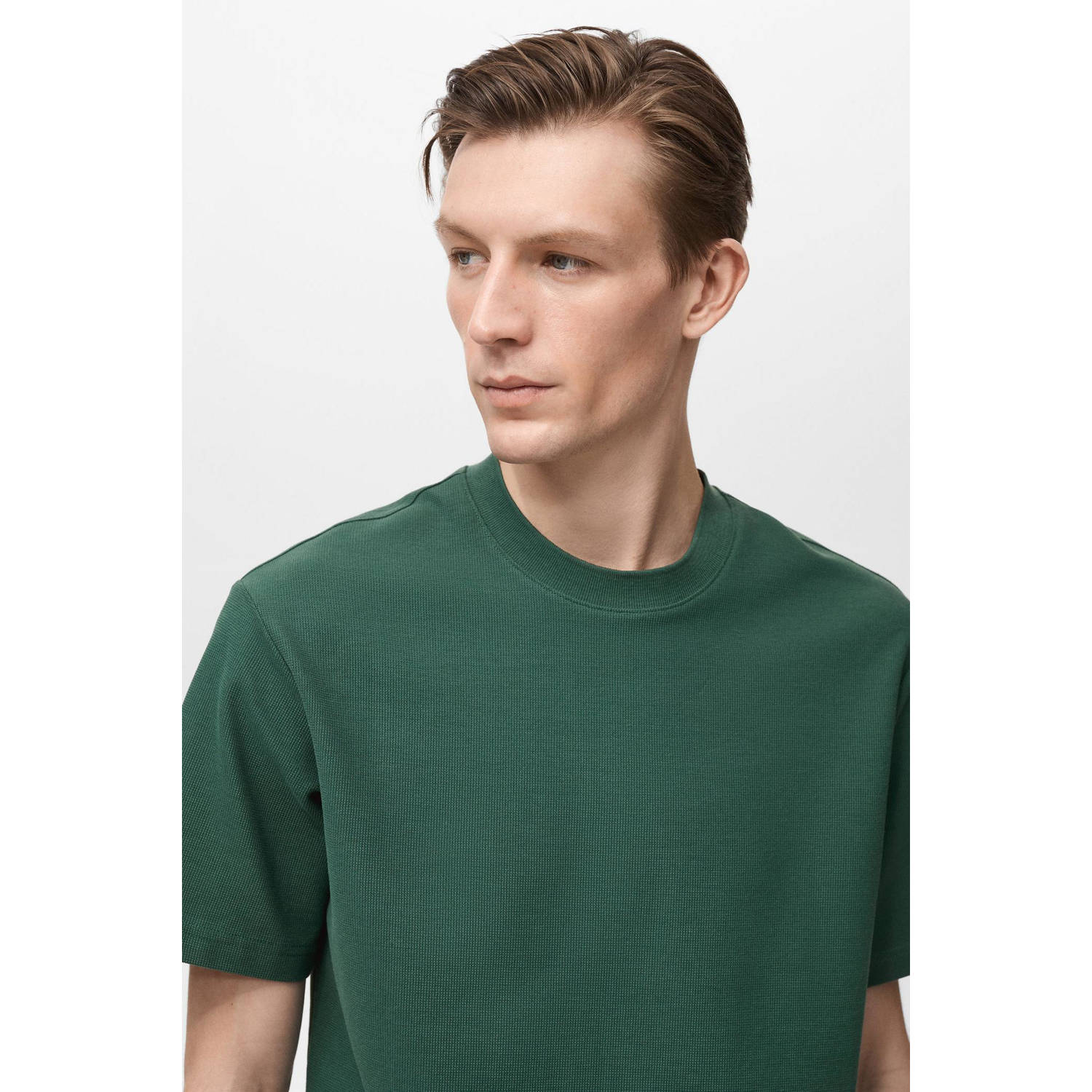 Mango Man T-shirt met textuur donkergroen