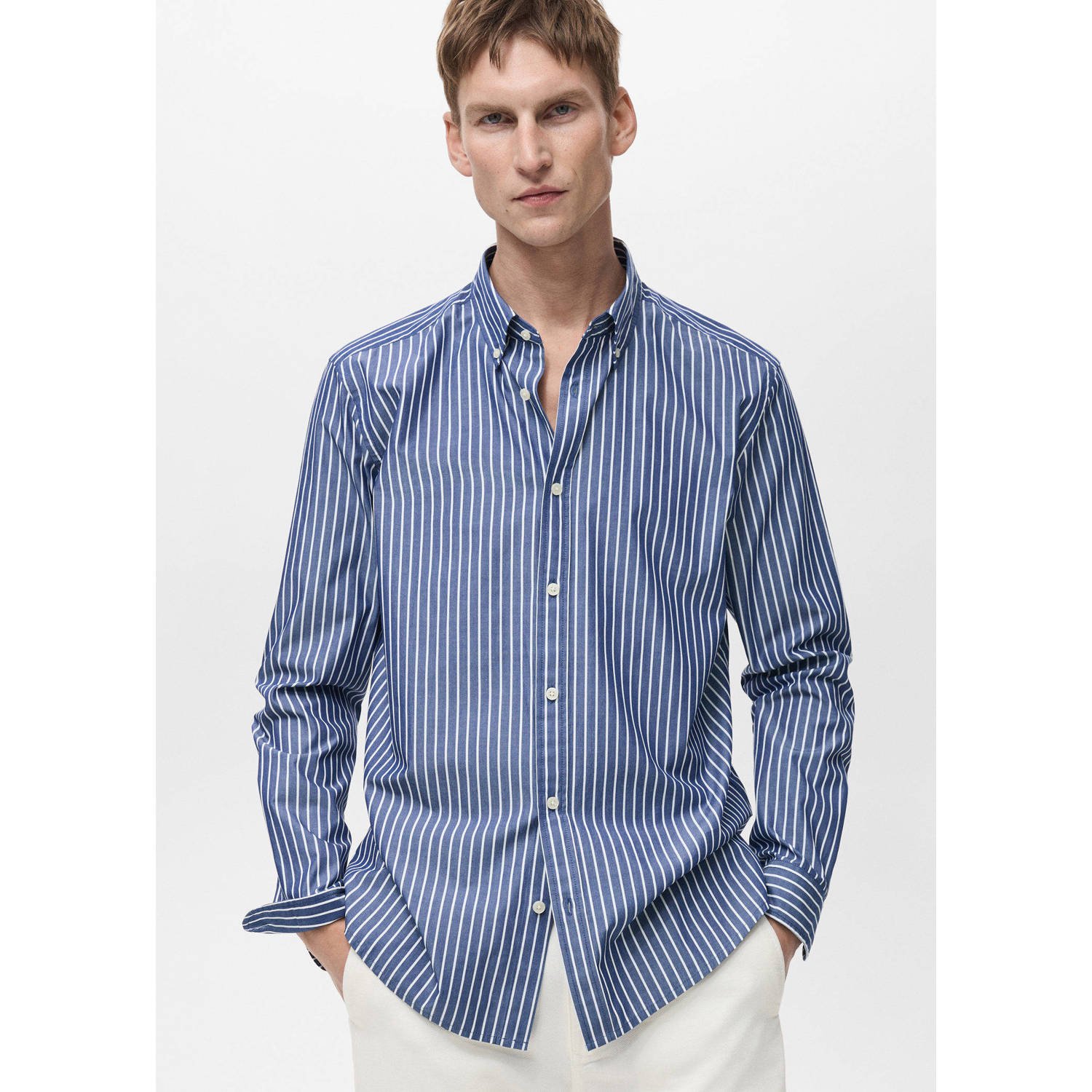 Mango Man casual overhemd donkerblauw