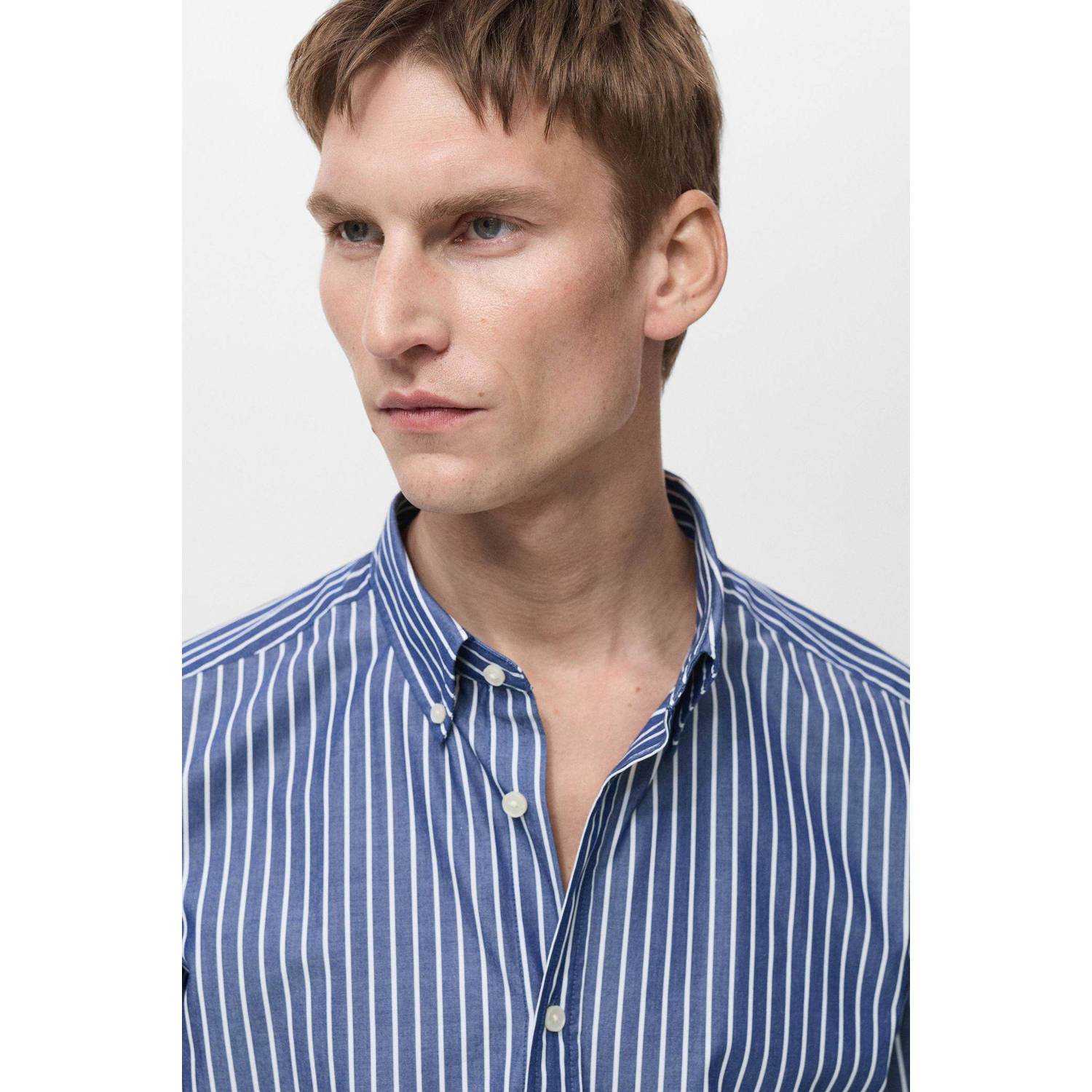 Mango Man casual overhemd donkerblauw