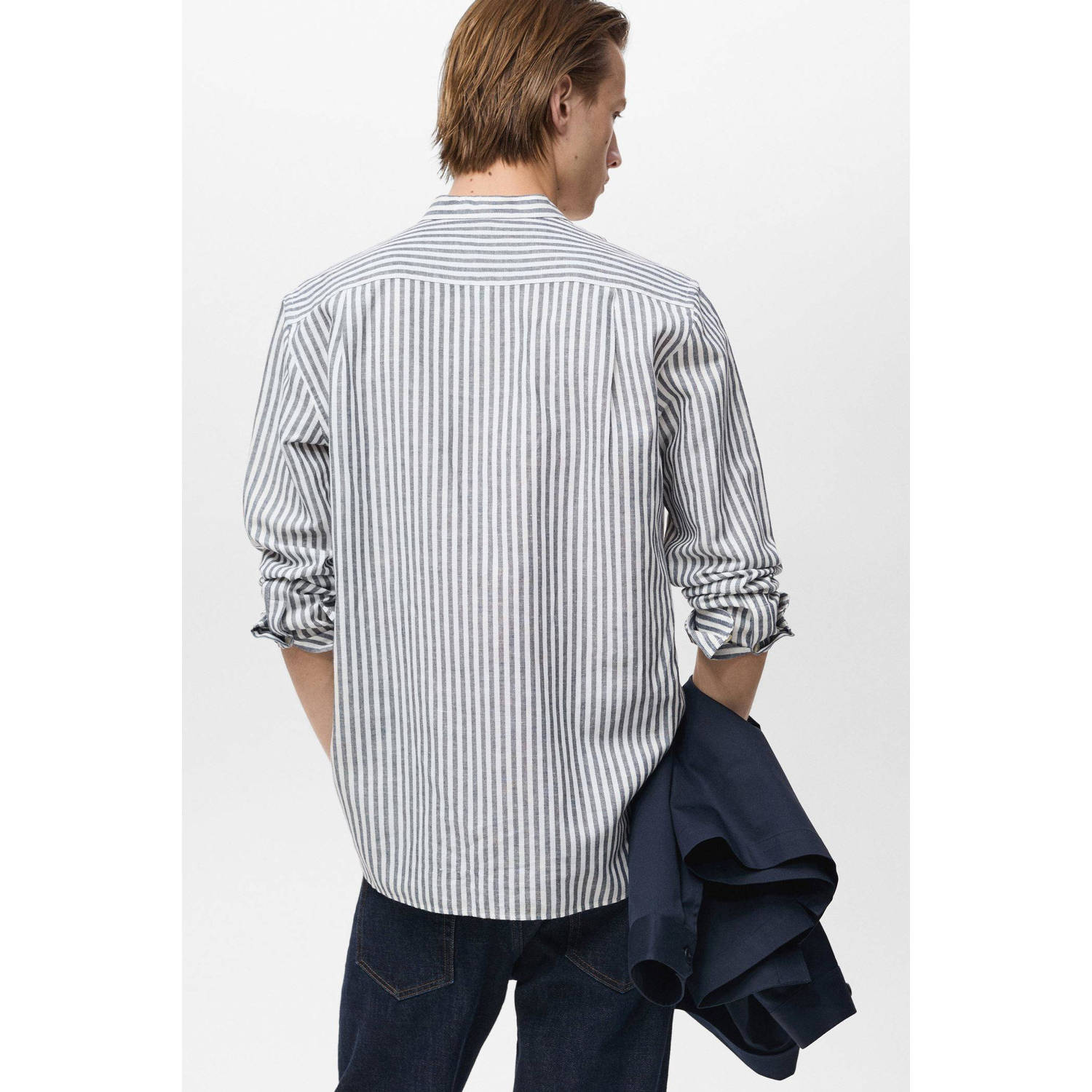 Mango Man linnen casual overhemd donkerblauw