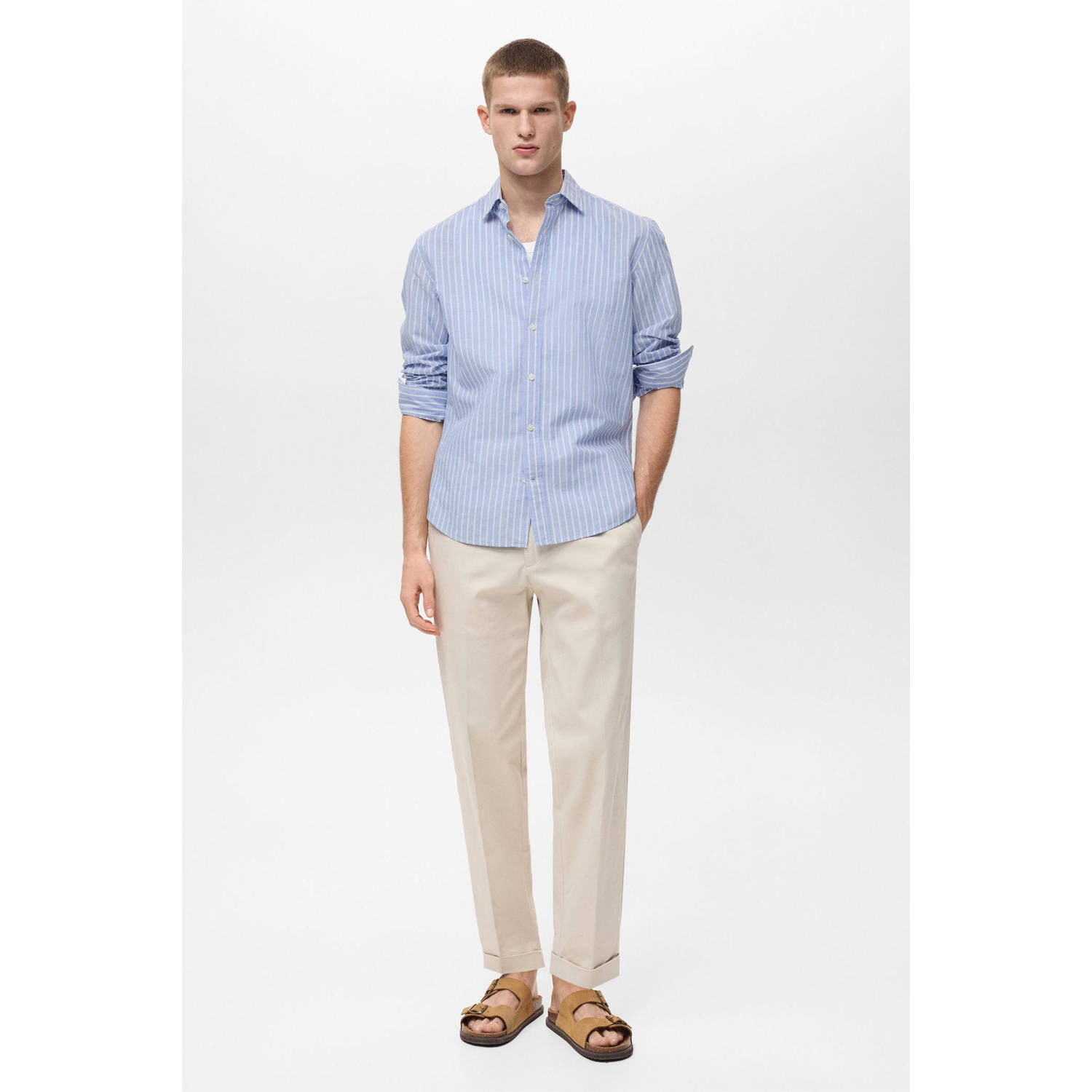 Mango Man casual overhemd blauw