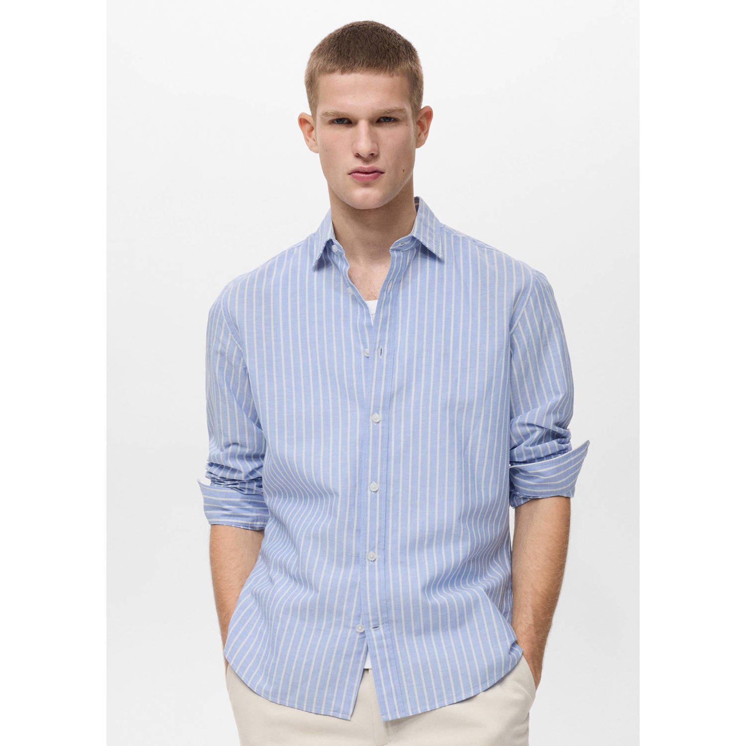 Mango Man casual overhemd blauw