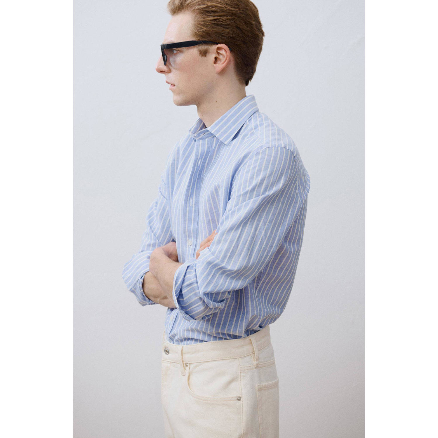 Mango Man casual overhemd blauw