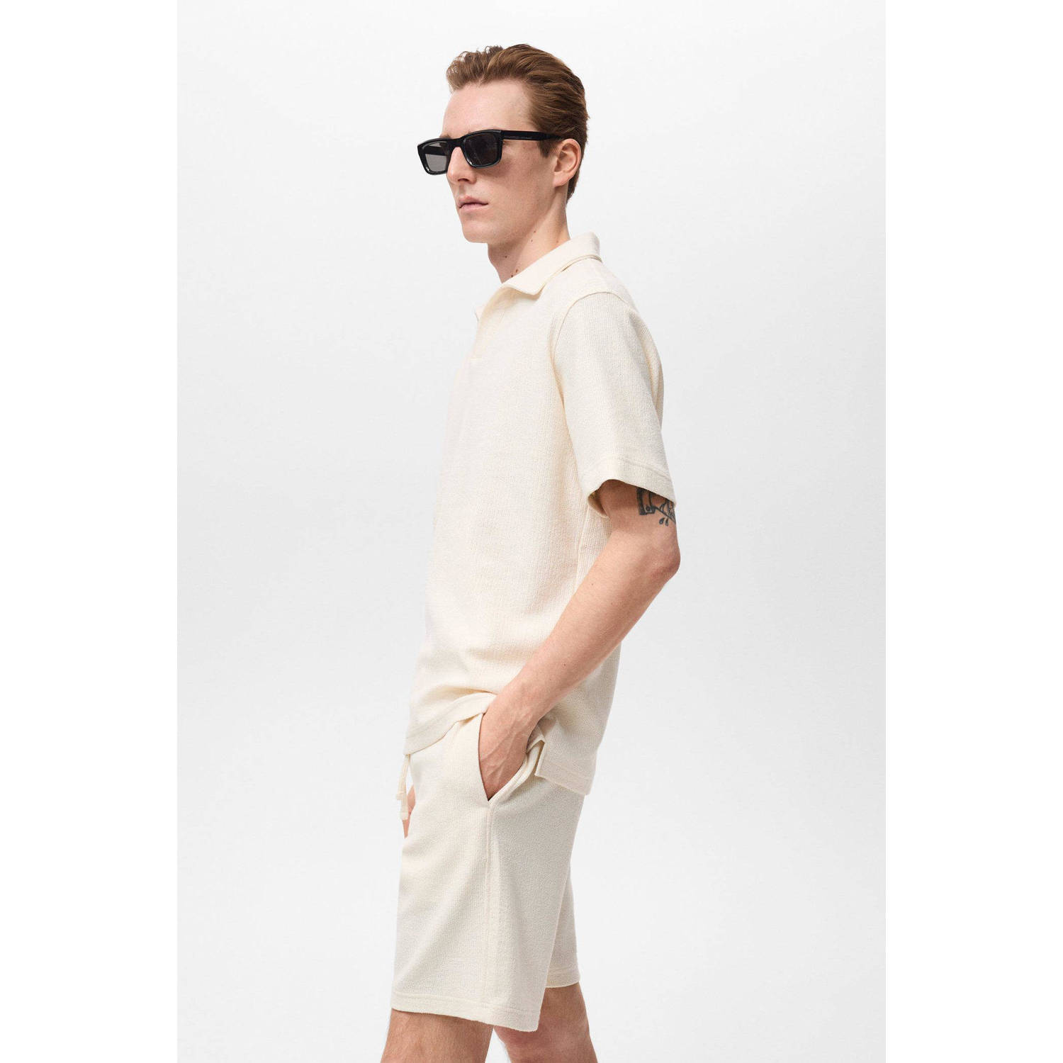 Mango Man regular polo gebreid ecru