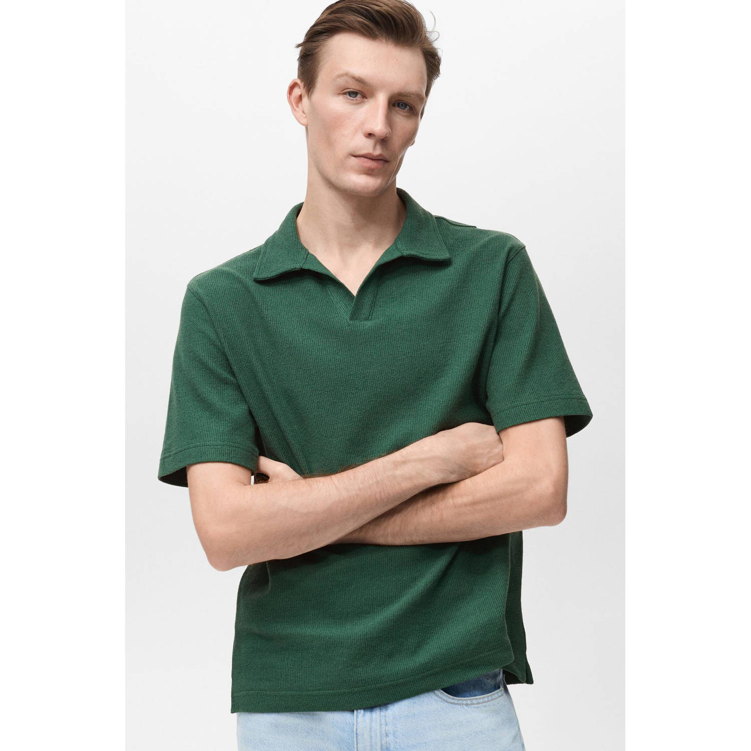 Mango Man regular polo gebreid groen