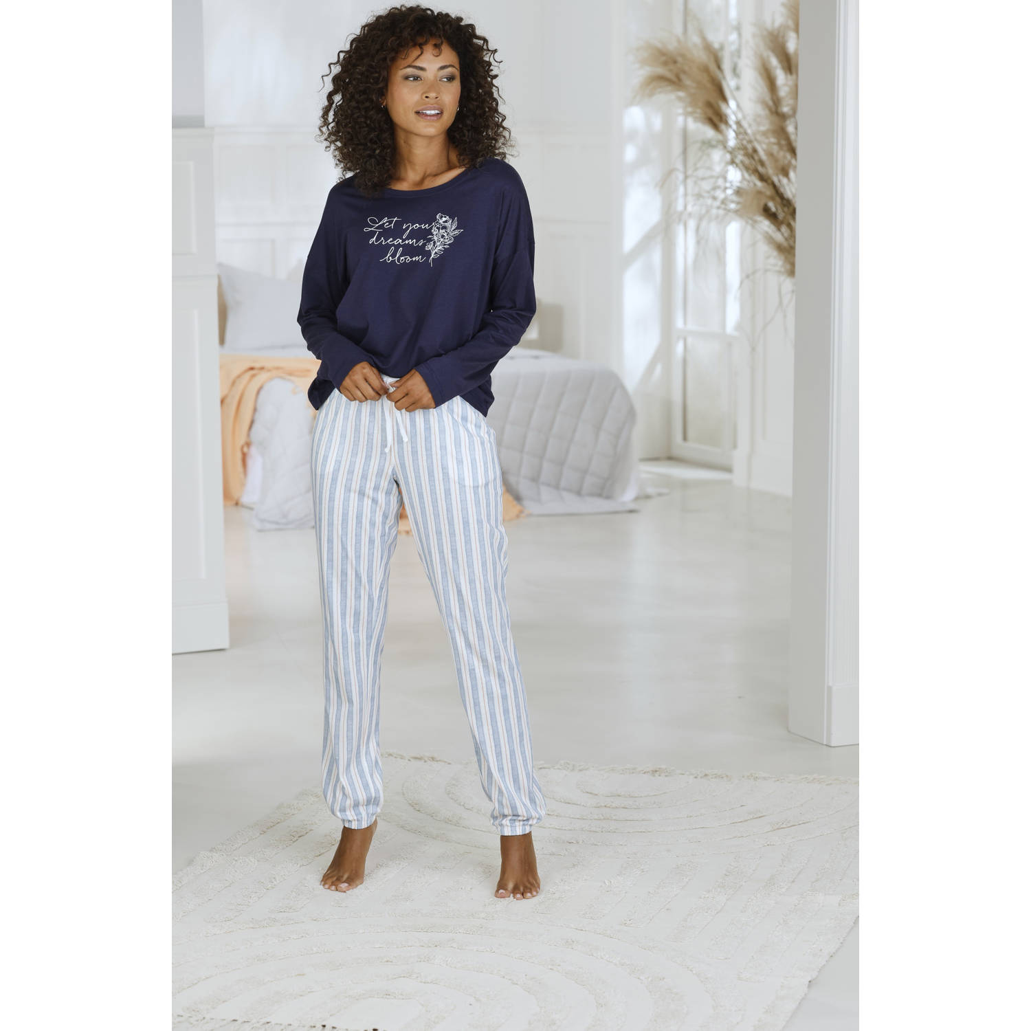 Vivance Dreams pyjamabroek blauw roze wit