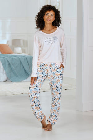 pyjamabroek ecru/roze/blauw