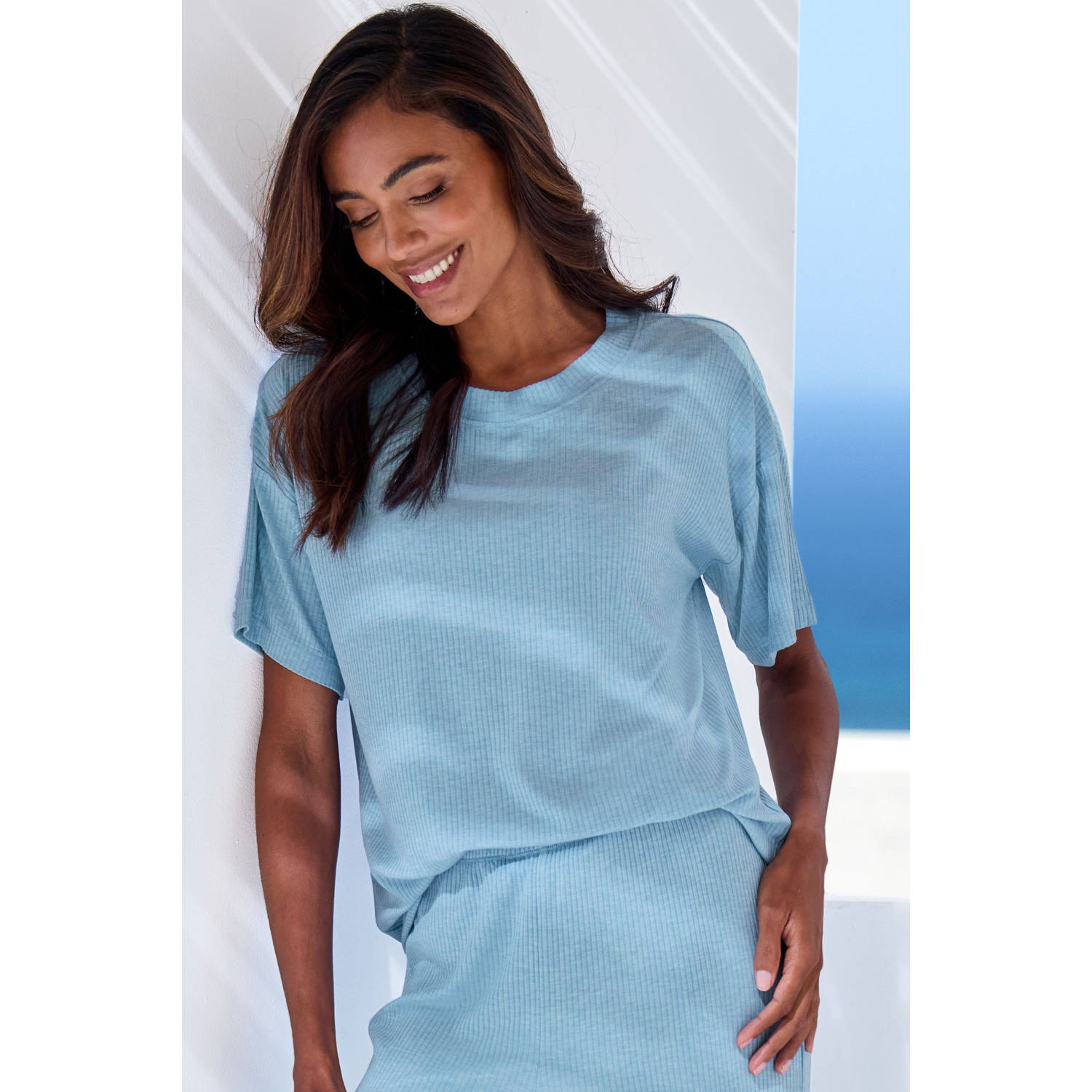 S.Oliver pyjamatop met ribstructuur lichtblauw